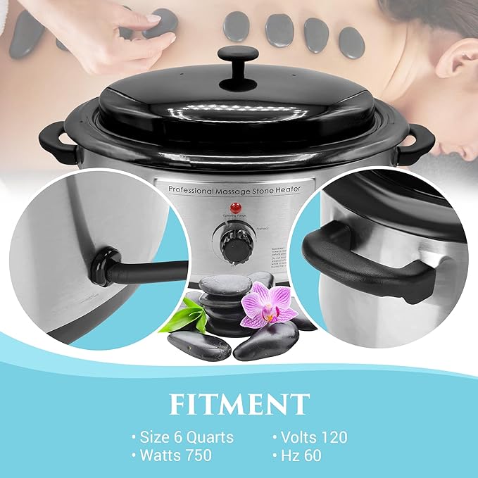 NRG Professional Hot Stone Warmer for Massage Therapy, 6 Quart - Hot Stone Heater Hot Stones Warmer Massage Stone Heater Massage Stone Warmer Massage Accessories - Adjustable Temperature Control