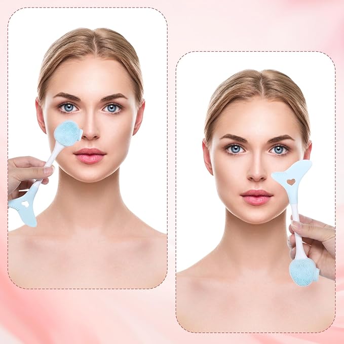2 Packs Silicone Face Scrubber Brush, 2 in 1Double-Ended Facial Pore Cleaning Brush Face Mask Applicator Tool for Exfoliating Wash Massaging Remove Blackheads Deep Pore Cleansing