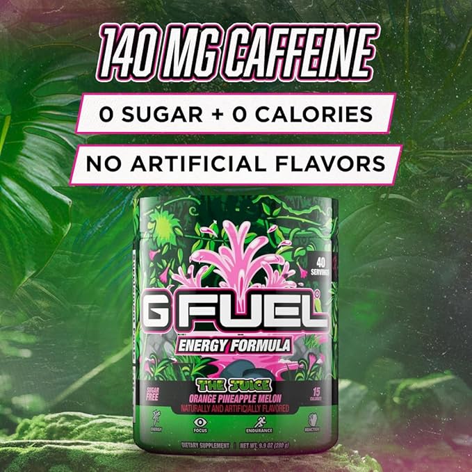 G Fuel The Juice Energy Drink Powder, Pre Workout Caffeine Mix for Gaming, Sugar Free Focus Amino, Vitamin + Antioxidants, 9.9oz (Pineapple & Melon Punch, 40 Servings)