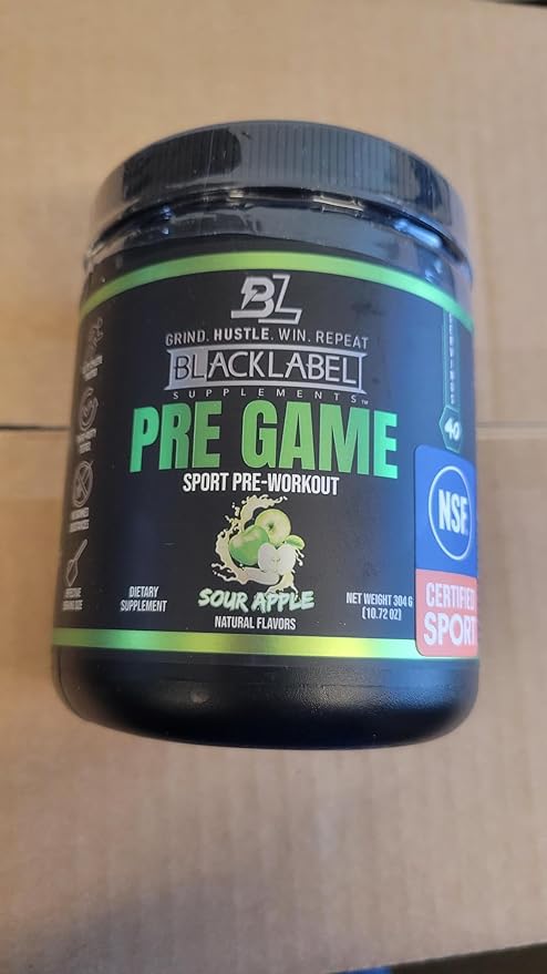 BLACKLABEL Supplements PRE-Game Pre Workout Powder, Sour Apple (40 Servings) – NSF Certified for Sport – Customizable 150mg Caffeine for Energy and Focus – Low-Stimulant Pre Workout for Men and Women