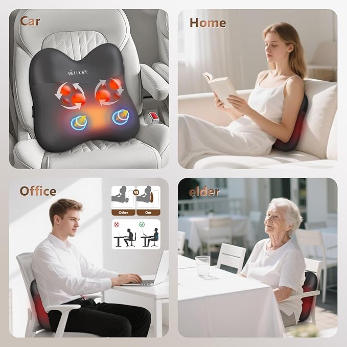Back Massager with Heat, Shiatsu and Percussion Massage, Cordless Lower Back Massage for Pain Relief Deep Tissue, 4D Neck Massager and Massage Pillow for Shoulder, Black