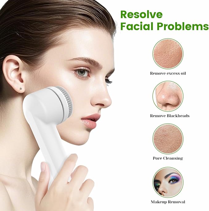 Rechargeable Face Scrubber, Electric Facial Cleansing Brush with Exfoliator and Sponge Brushheads, 3 Speeds Face Wash Brush, Gentle face exfoliator Brush for Men Women
