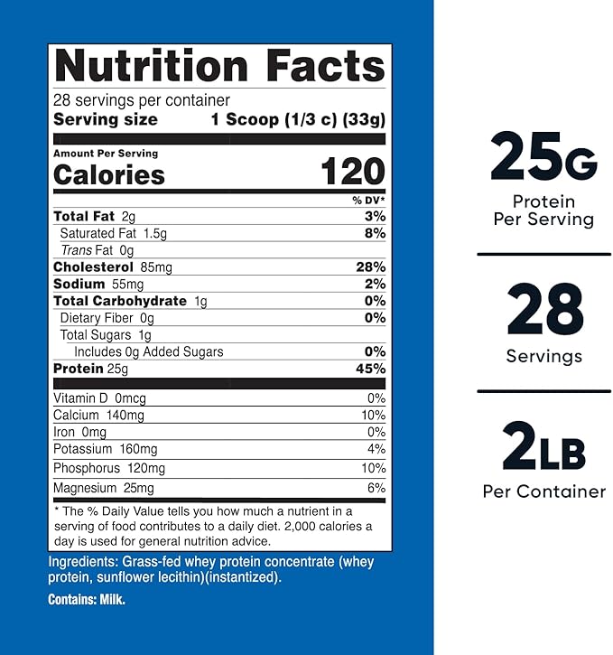 Nutricost Grass-Fed Whey Protein Concentrate (Unflavored) 2LBS - Undenatured, Non-GMO, Gluten Free