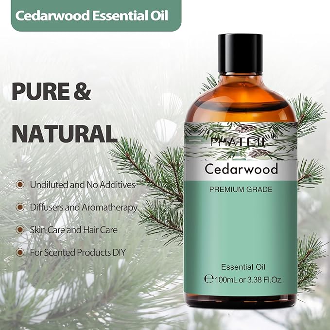 Cedarwood Essential Oil 100mL Pure - Natural Aromatherapy Oil for for Hair Care, Body Skin Care, DIY Candle, Soap Making 3.38Fl Oz