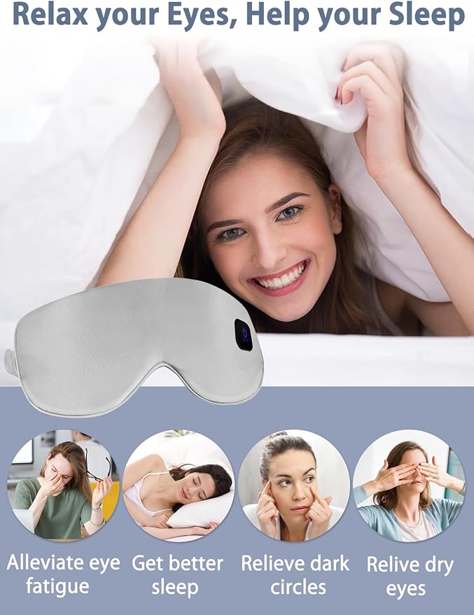 Silk Heated Eye Mask Cordless Rechargebale for Dry Eyes,Warm Eye Heating Pad No Pressure, Sleep Eye Mask Gift for Men Women