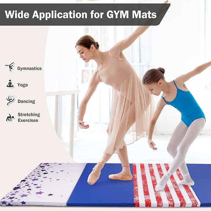 Folding Exercise Gymnastics Mat 4'x8'x2" Gym Workout Mat with Carrying Handles High-Density Anti-Tear Portable Fitness Aerobics Mats for Home Gym Yoga Pilates Tumbling MMA Core Training, Multiple Colors