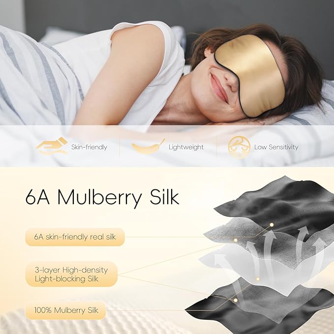 TOPOINT Silk Sleep Mask Light Blocking, 3-in-1 Cooling Heated Eye Mask for Sleeping, Includes Silk Senna Seed and Gel Masks, for Migraine Dry Eye Dark Circles Women Men