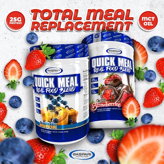 Gaspari Nutrition Quick Meal, Total Meal Replacement Protein Shake, Complete Protein from Beef Protein Isolate, Egg White Protein and Greek Yogurt Protein (2.75 lbs, Chocolate Covered Strawberries)