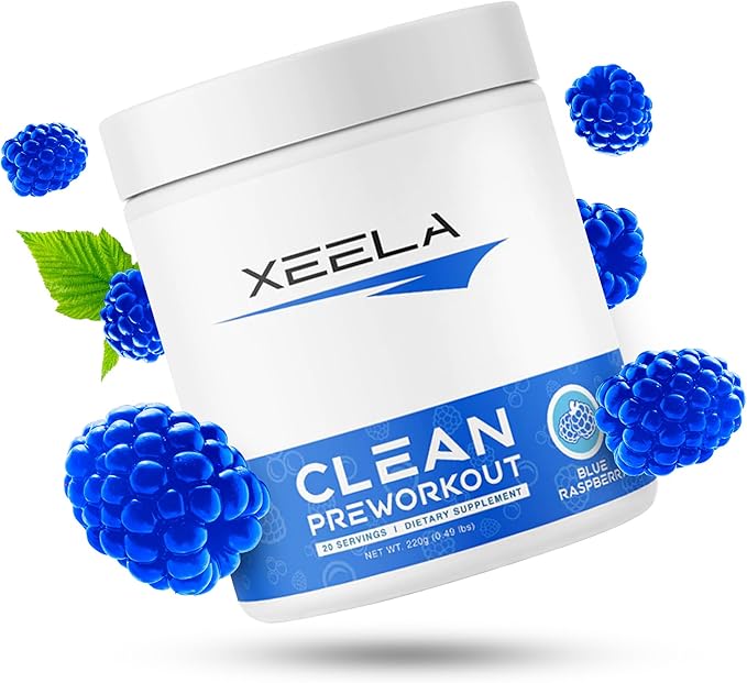 XEELA Pre Workout Powder - Clean & Tested - Jitter Free, Safe, and Natural - Increase Thermogenic Energy, Focus, and Endurance w/Creatine, Organic Caffeine, and Plant Based Citrulline (Blue Raspberry)