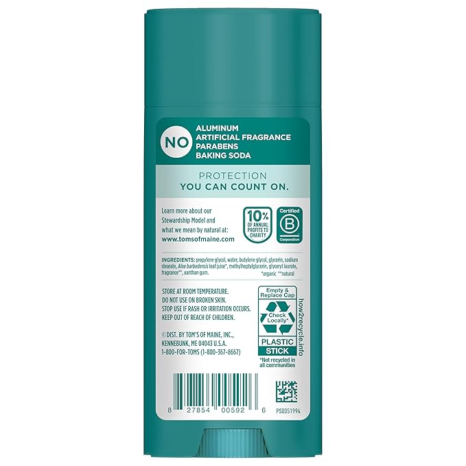 Tom’s of Maine Clean Coast Aluminum Free Natural Deodorant For Women & Men | Goes on Clear | Odor & Wetness Protection | Naturally Derived and Moisture-Locking Ingredients | 3.25 oz (2 Pack)