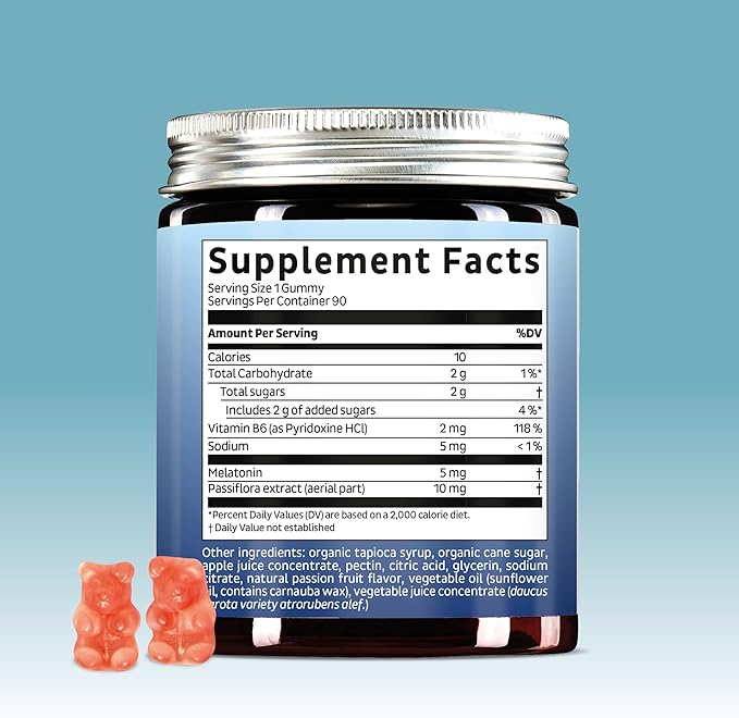 Vegan Melatonin 5mg Gummies, Sleep Gummies for Reduced time to Fall Asleep, with Vitamin B6 & Passion Fruit Extract - Super Snooze Sleep Vitamin (90 Gummies)