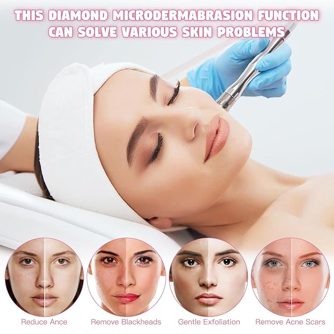 Updated 3 in 1 Microdermabrasion Machine, Professional 65-68cmhg Vacuum Suction Power Facial Clean Diamond Machine for Home Use, Beauty Star Salon Eeffect Skin Care Equipment with Vacuum & Spray Gun