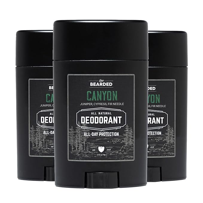Live Bearded Men's Deodorant - Long Lasting, Aluminum Free, All Natural, Activated Charcoal Deodorant for Men, Travel Size - Canyon, 3 Stick