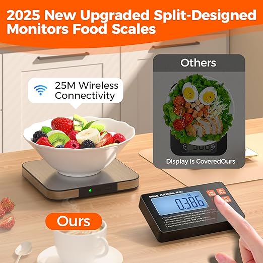 Food Scale with Split Wireless LCD Display, 33lb Digital Kitchen Scale with 7 Units Tare Function, 0.1oz High Accurate Smart Cooking Scale for Baking/Cooking/Meal Prep/Milk/Dieting