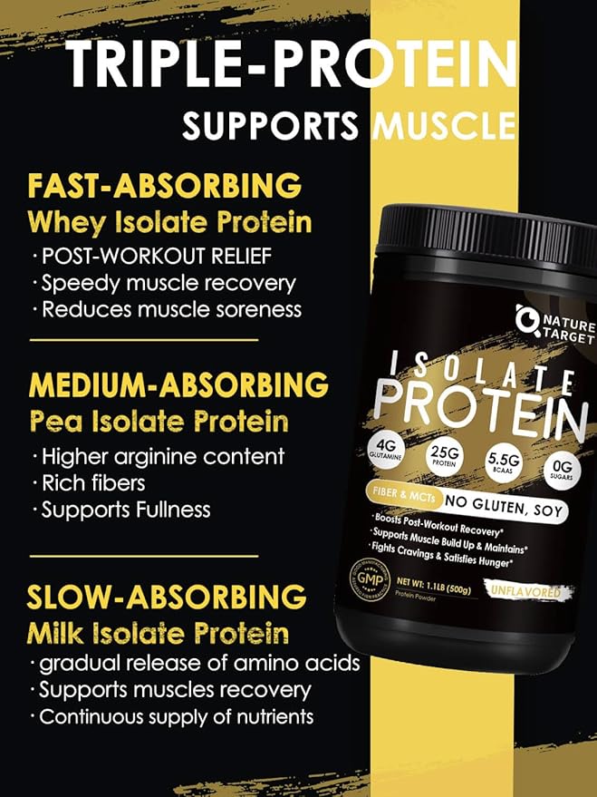 NATURE TARGET Whey Protein Powder, Unflavored - Whey Protein Isolate, 25g Protein Sugar-Free, 1.1lb