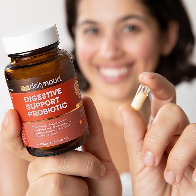 Daily Nouri Digestive Support Probiotic | Bloating & Gas Relief, Digestive Comfort, Gut Health | 3 Probiotic Strains & Vegan Omega Oil | 30-Day Supply