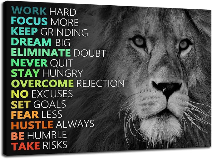 Inspirational Canvas Wall Art Colorful Poster Painting Artwork Motivational Lion Picture Print Wall Decor for Home Office Living Room Bedroom Workplace Wooden Framed Ready to Hang [12''Wx 18''H]