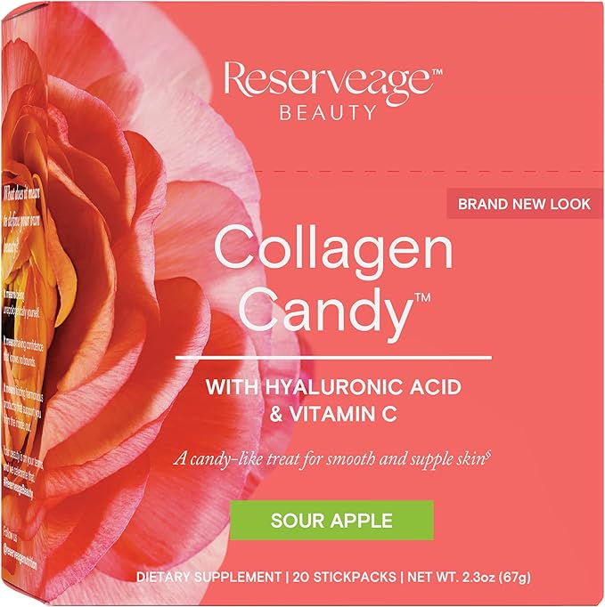 Reserveage Nutrition Collagen Candy, Collagen Supplement for Skin Care, Hair Growth, Collagen Booster for Nail Care, Supports Elastin Production, Paleo and Keto, Sour Apple, 2.3 Ounces (20 Servings)