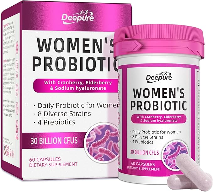 Deepure Probiotics for Women- 30 Billion CFU Women's Probiotic Capsules with Prebiotic Cranberry Supports Vaginal pH Balance, Digestive & Immune Health 60 Vegetarian Capsules