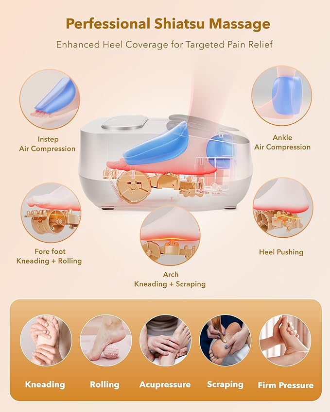 Foot Massager with Heat and Remote, Shiatsu Deep Kneading Feet Massager for Plantar Fasciitis & Neuropathy, Foot Warmer, Gifts for Mom Women Men Dad, Fits Up to Men Size 12(Gray)