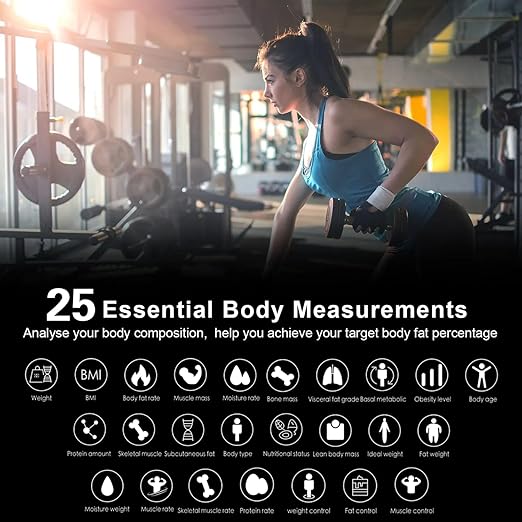 Digital Bathroom Scales with BMI, Body Fat and 25 Body Composition by Multi-Frequency Analysis, Accurate 0.1lb/0.05kg Auto-calibrated Scale for Body Weight, Clear LED/ITO Conductive Coating, 400 lbs