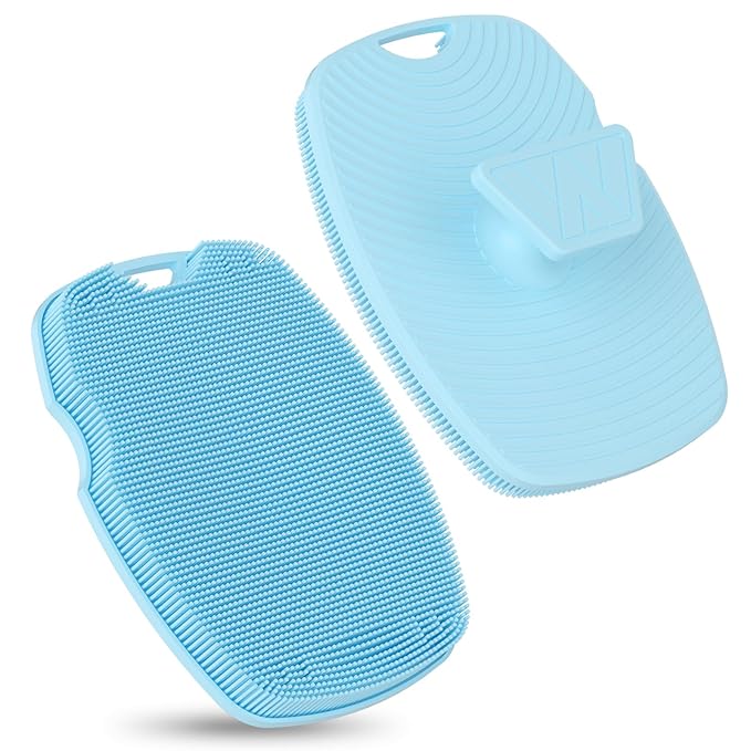 Silicone Body Scrubber Anti Slip for Shower,Zinc Infused Soft Bristles Shower Scrubber for Body Exfoliator,Hygienic,Blood Circulation - Azure