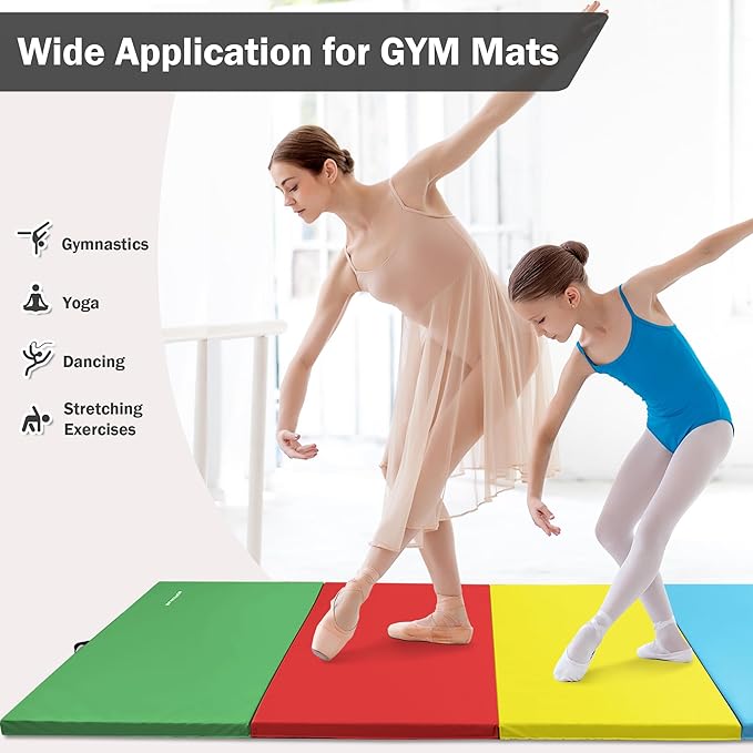 Folding Exercise Gymnastics Mat 4'x8'x2" Gym Workout Mat with Carrying Handles High-Density Anti-Tear Portable Fitness Aerobics Mats for Home Gym Yoga Pilates Tumbling MMA Core Training, Multiple Colors