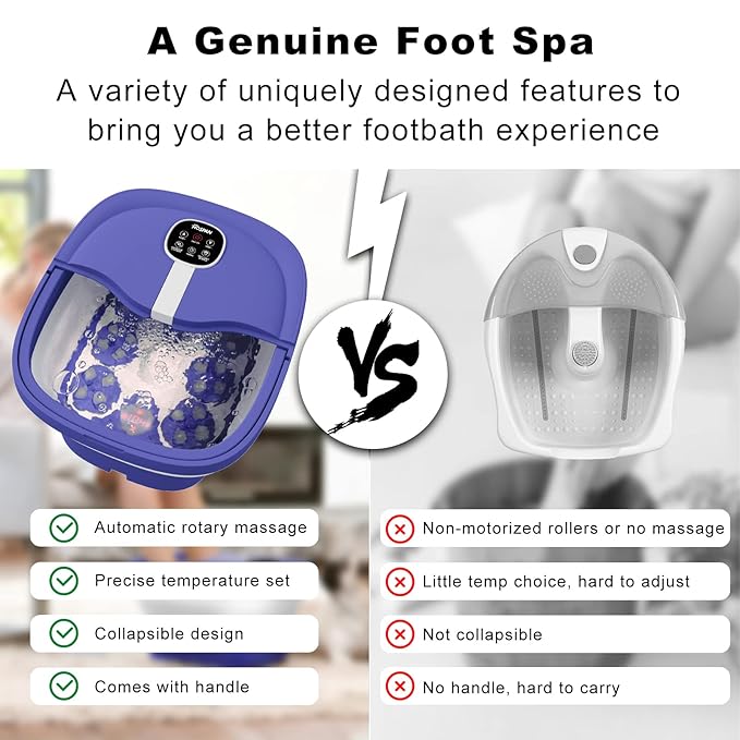 HOSPAN Collapsible Foot Spa Electric Rotary Massage, Foot Bath with Heat, Bubble, Remote, and 24 Motorized Shiatsu Massage Balls. Pedicure Foot Spa for Feet Stress Relief - FS02A