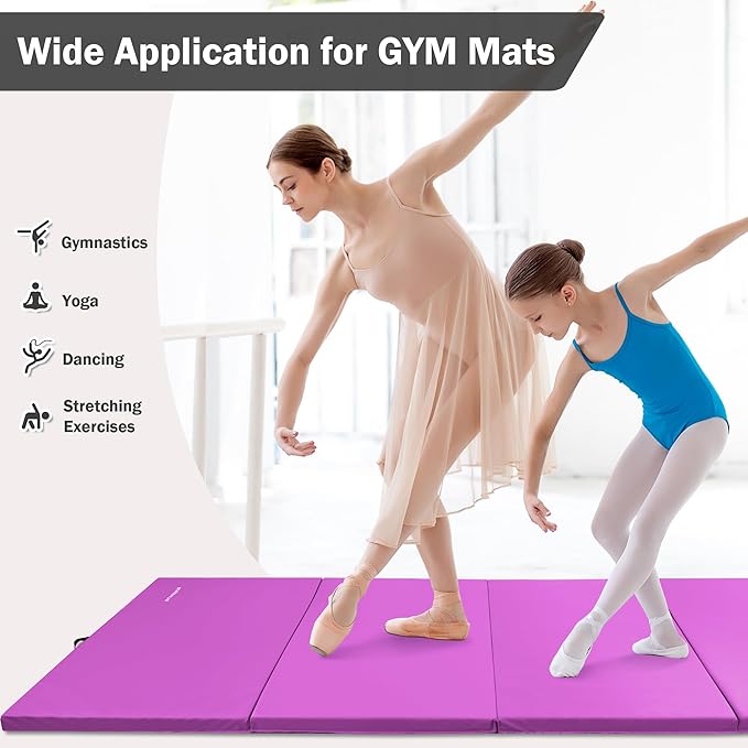 Folding Exercise Gymnastics Mat 4'x8'x2" Gym Workout Mat with Carrying Handles High-Density Anti-Tear Portable Fitness Aerobics Mats for Home Gym Yoga Pilates Tumbling MMA Core Training, Multiple Colors