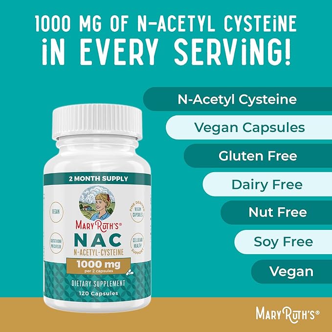 MaryRuth's NAC Supplement N-Acetyl Cysteine | 2 Month Supply | NAC 1000mg per Serving | Vegan Capsules | Gluthamine Precursor | Amino Acid | Non-GMO | Gluten Free | 120 Count | 60 Servings