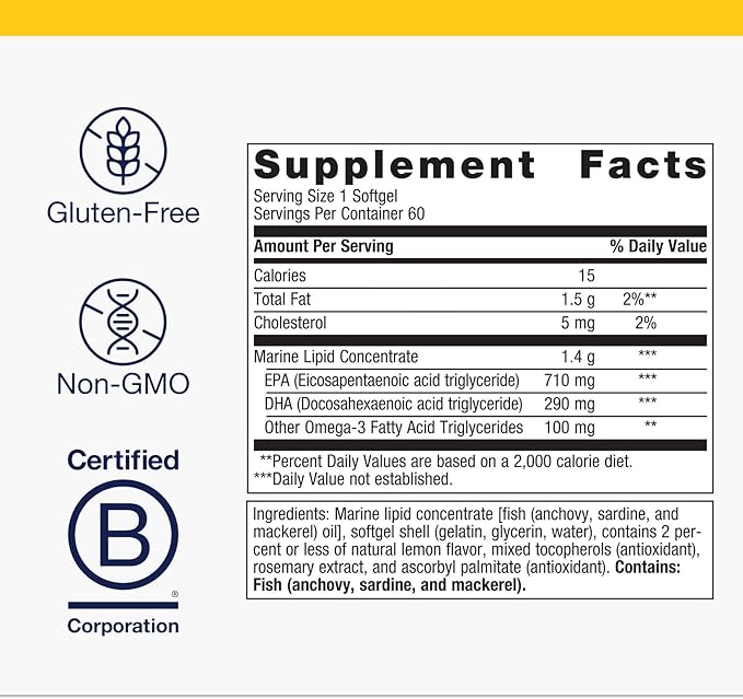 Metagenics OmegaGenics EPA-DHA 1000 mg - High Potency Omega-3 Fish Oil Supplement for Heart, Brain & Joint Health* - Sustainably Sourced - 60Softgels