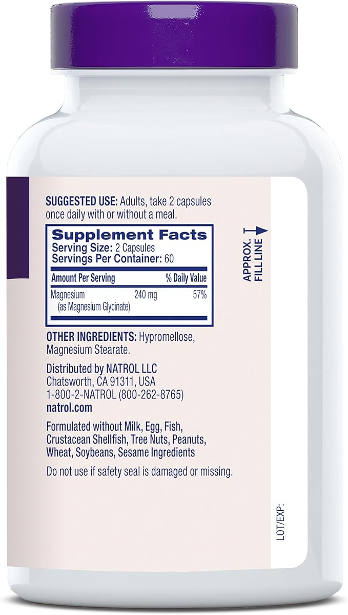 Natrol Magnesium Glycinate 240 mg, High Absorption Magnesium Supplement for Healthy Sleep and Body, 120 Capsules, Up to a 60 Day Supply
