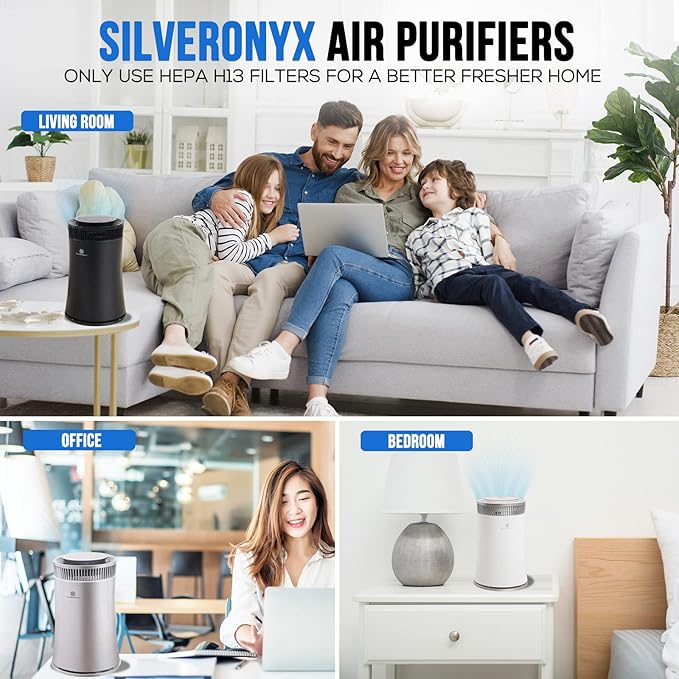 Air Purifier for Home Large Room – Covers Up to 500 Sq Ft, 5-in-1 HEPA Filter System for Allergies, Pets, Smoke, Remove Dust & Odor – Quiet Sleep Mode, High Filtration Efficiency – SILVERONYX, Silver