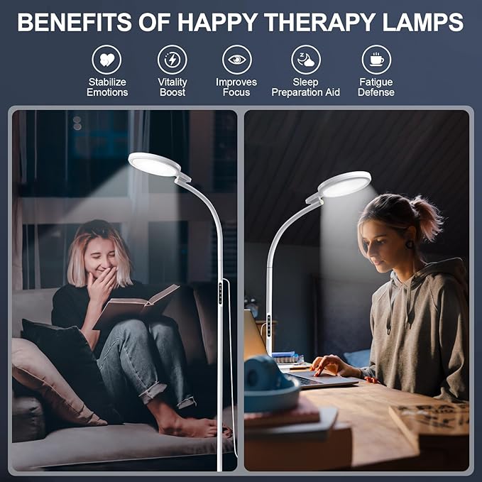 Light Therapy Lamp 10000 Lux, LED UV-Free Sunlight Lamp, Full Spectrum Floor Happy Therapy Lamp with Remote for Home/Office/Reading/Relaxation (WhiteA)