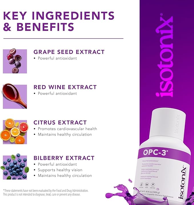 OPC-3 Isotonix - Antioxidant Supplement - Pycnogenol, Grape Seed Extracts, Bilberry, Red Wine & Pine Bark Extracts - for Heart & Circulatory Support - Isotonic, Vegan, Gluten Free - 90 Servings