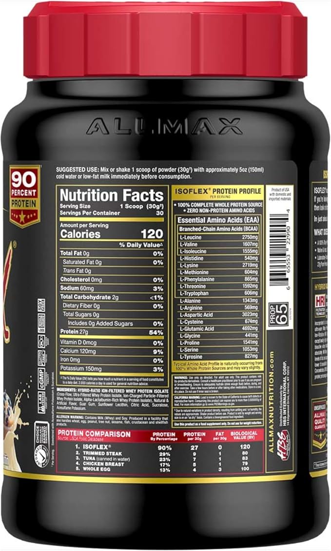 ALLMAX ISOFLEX Whey Protein Isolate, Blueberry Muffin - 2 lb - 27 Grams of Protein Per Scoop - Zero Fat & Sugar - 99% Lactose Free - Gluten Free & Soy Free - Approx. 30 Servings