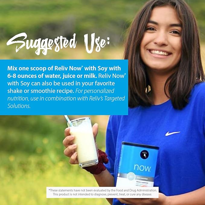 RELIV Now with Soy, Creamy Vanilla - Plant-Based Protein Shake with 7g Protein and Minerals, Dairy-Free, Gluten-Free, 30 Servings, 19.85 oz