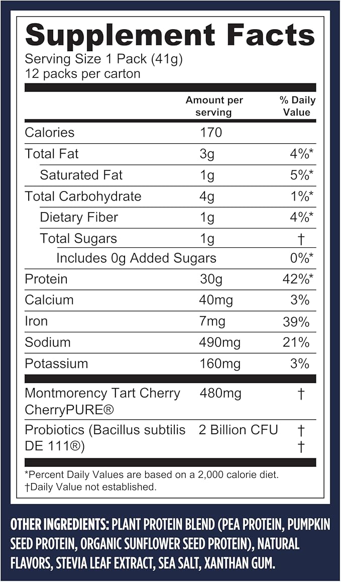 Vega Protein + Recovery - 30g Plant-Based Protein per Serving, Vanilla, 12 x 1.6oz Sachets, 5g BCAAs, Probiotics, NSF Certified, For Shakes & Smoothies, (Packaging May Vary)