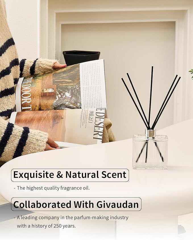 M&SENSE Cinnamon Vanilla Reed Diffuser Set - 7.04oz Scent Diffusers for Home, Natural Essential Oil Diffuser with Sticks, Housewarming Diffuser Gift for Bathroom Bedroom & Office