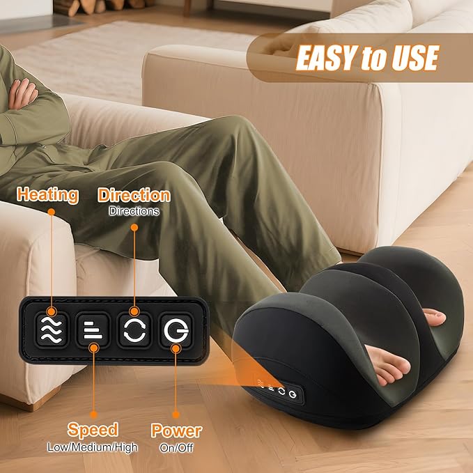Foot Massager with Heat, Shiatsu Kneading Foot and Calf Electric Massager Machine with Roller, Massage Feet/Arm/Calf/Ankle for Relax, Plantar Fasciitis, Pain Relief, Gifts for Women & Men, Black