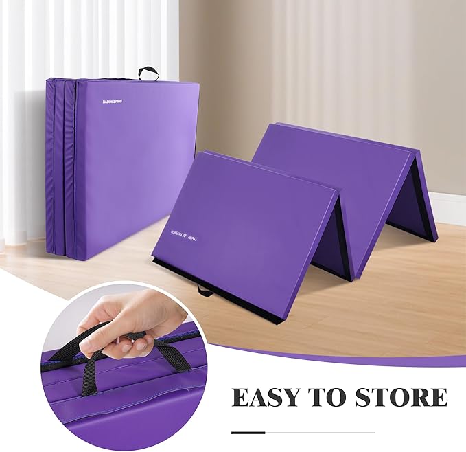 Folding Exercise Gymnastics Mat 4'x8'x2" Gym Workout Mat with Carrying Handles High-Density Anti-Tear Portable Fitness Aerobics Mats for Home Gym Yoga Pilates Tumbling MMA Core Training, Multiple Colors