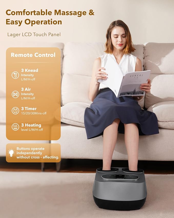 Foot Massager with Heat and Remote, Shiatsu Deep Kneading Feet Massager for Plantar Fasciitis & Neuropathy, Foot Warmer, Gifts for Mom Women Men Dad, Fits Up to Men Size 12(Gray)