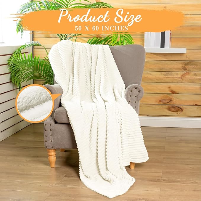 Buryeah 12 Pcs Flannel Throw Blanket Bulk 50 x 60 in Sleepover Blankets Outdoor Wedding Throw Lightweight, Oeko-TEX Standard 100 Certified for Sofa Donation Homeless Gifts (White)