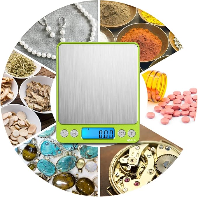 AMIR Digital Kitchen Scale, 500g-0.01g Mini Pocket Jewelry Scale, Cooking Food Scale with Backlit LCD Display, 2 Trays, 6 Units, Auto Off, Tare, Stainless Steel (Battery Included)