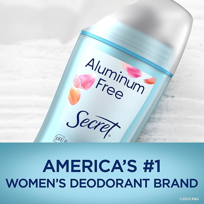 Secret Aluminum Free Deodorant for Women, 48hr Odor Protection, Free of Parabens Dyes Talc & Baking Soda, PH Balancing Minerals, Dry Solid, Rose Scent, 2.4 oz (Pack Of 3)