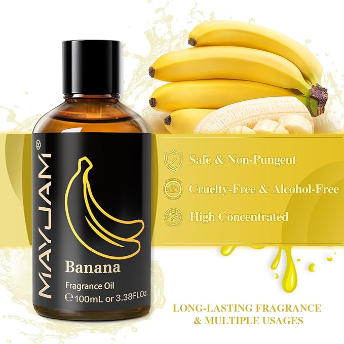 100ML/3.38FL.OZ Banana Fragrance Oils with Glass Dropper, Essential Oils for Diffusers for Home, Long Lasting Scented Oils for Diffusers Soap Candle Making