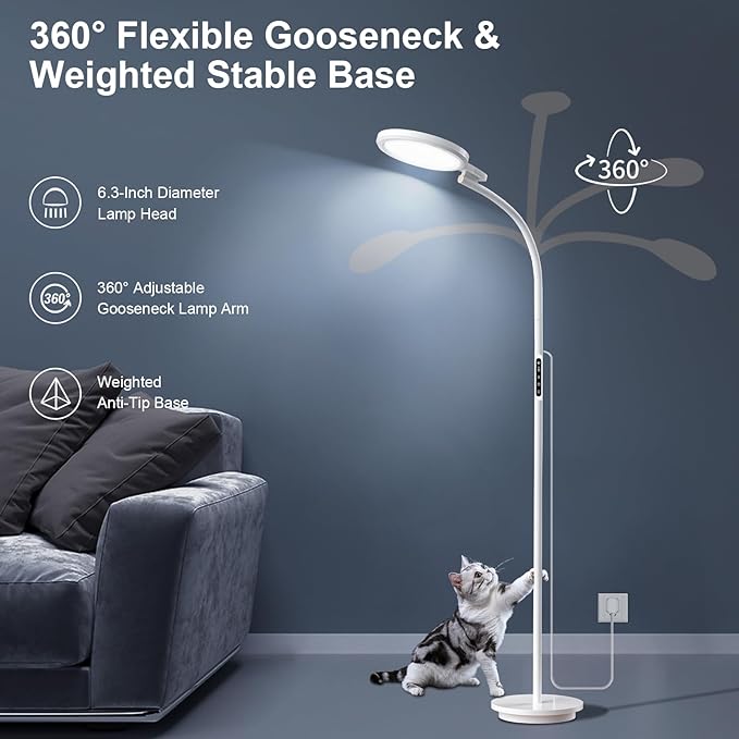 Light Therapy Lamp 10000 Lux, LED UV-Free Sunlight Lamp, Full Spectrum Floor Happy Therapy Lamp with Remote for Home/Office/Reading/Relaxation (WhiteA)
