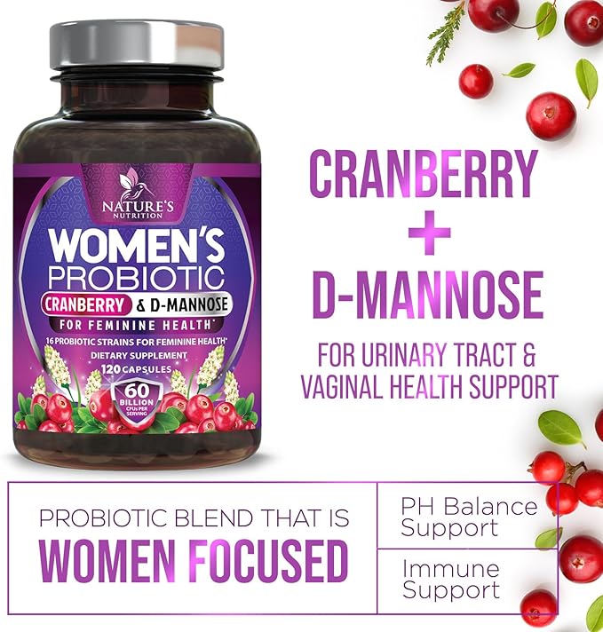 Probiotics for Women 60 Billion CFU - 16 Strains, Prebiotics & Cranberry, PH Balance, Digestive Health, Vaginal & Immune Support, Womens Probiotic for Gut Health, Shelf Stable - 120 Capsules