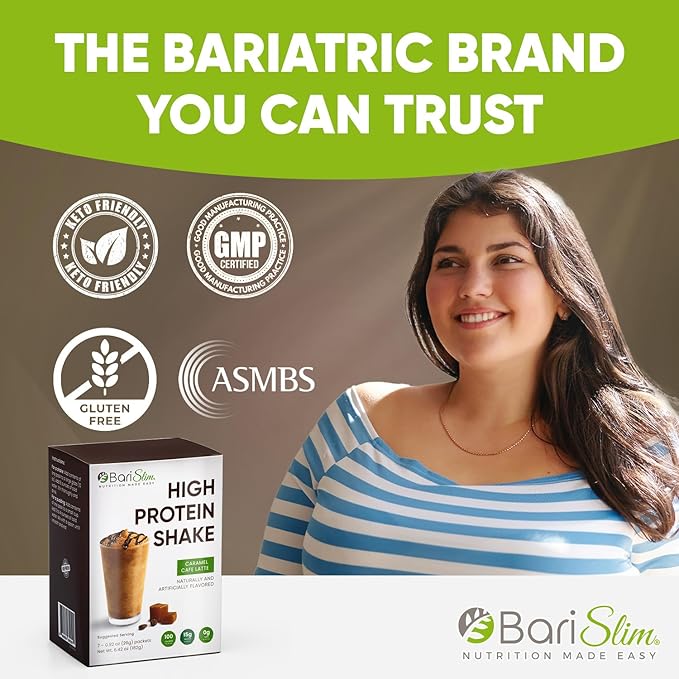 BariSlim High Protein Shake - Delicious & Nutritious Meal Replacement Shake - Low Sugar & Carb - Formulated for Bariatric Patients & Post-Weight Loss Surgery Support | Carmel Caffe Latte (9 oz)