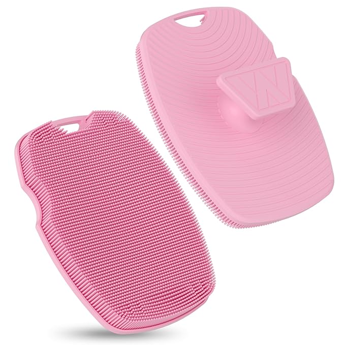 Silicone Body Scrubber Anti Slip for Shower,Zinc Infused Soft Bristles Shower Scrubber for Body Exfoliator,Hygienic,Blood Circulation - Pink
